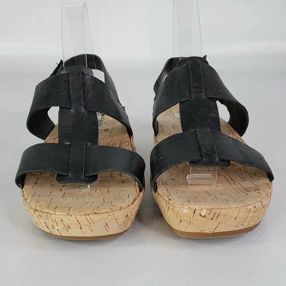 Korks Kork-Ease Yolandi Sandals Size 7 Black Leather Strappy Ankle Strap